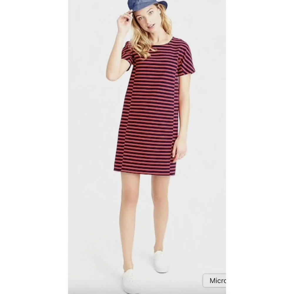 J Crew T Shirt Dress Women PXS Petite Black White Straight Short Sleeve Back Zip
